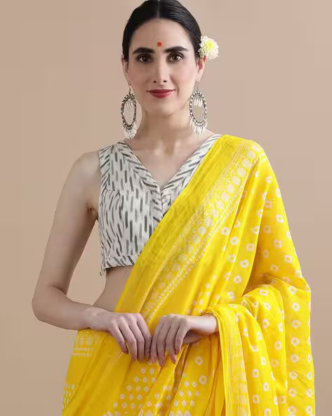 Women Floral Print Pure Cotton Saree Yellow