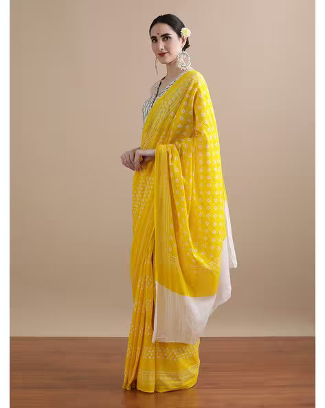 Women Floral Print Pure Cotton Saree Yellow