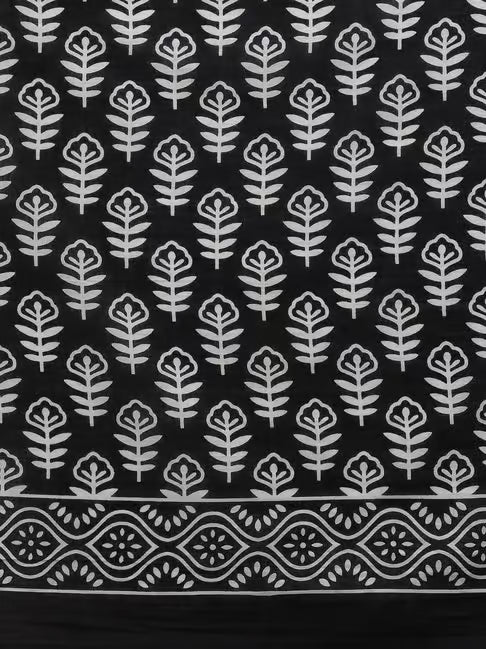Women Floral Print Pure Cotton Saree Black