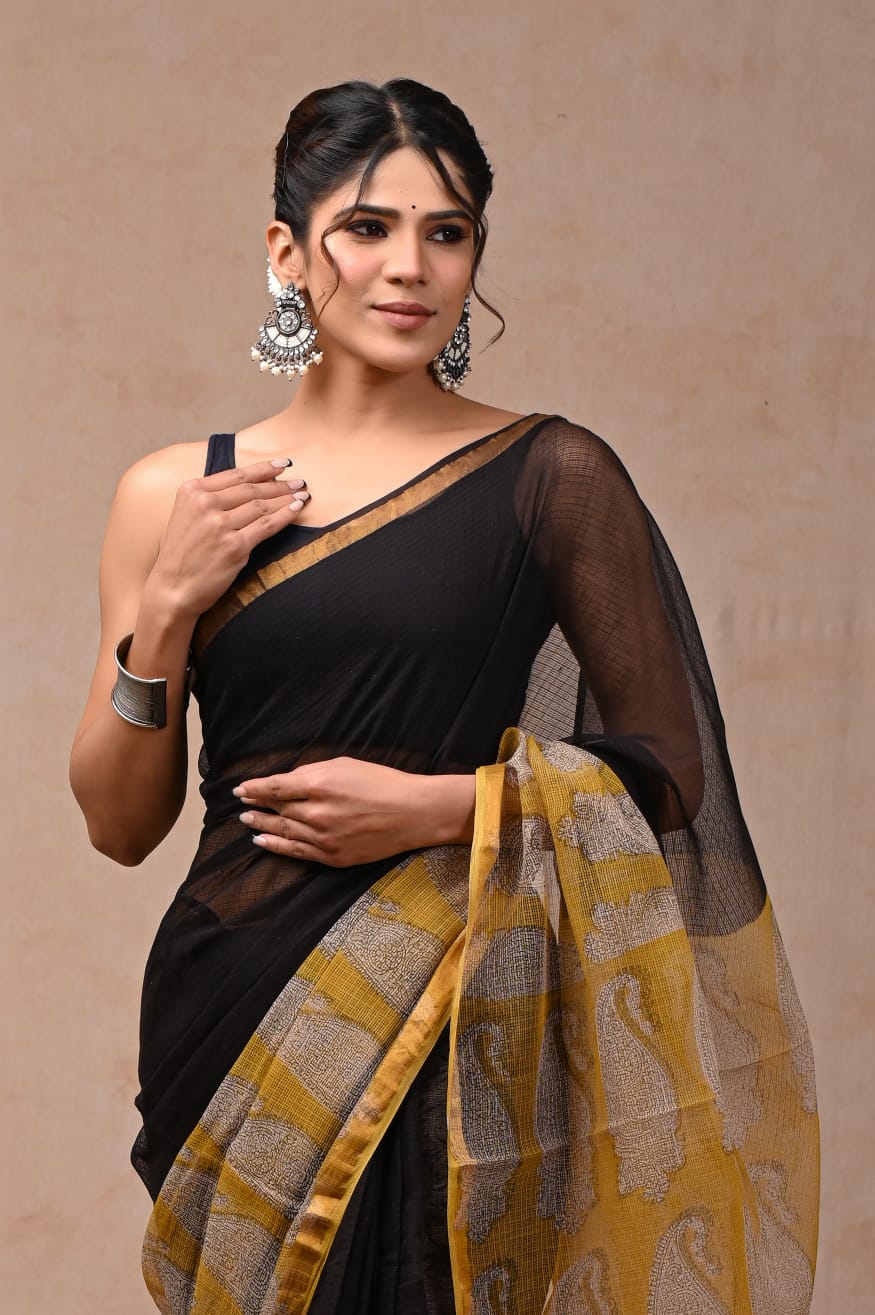 Traditional hand block printed Kota Cotton sarees