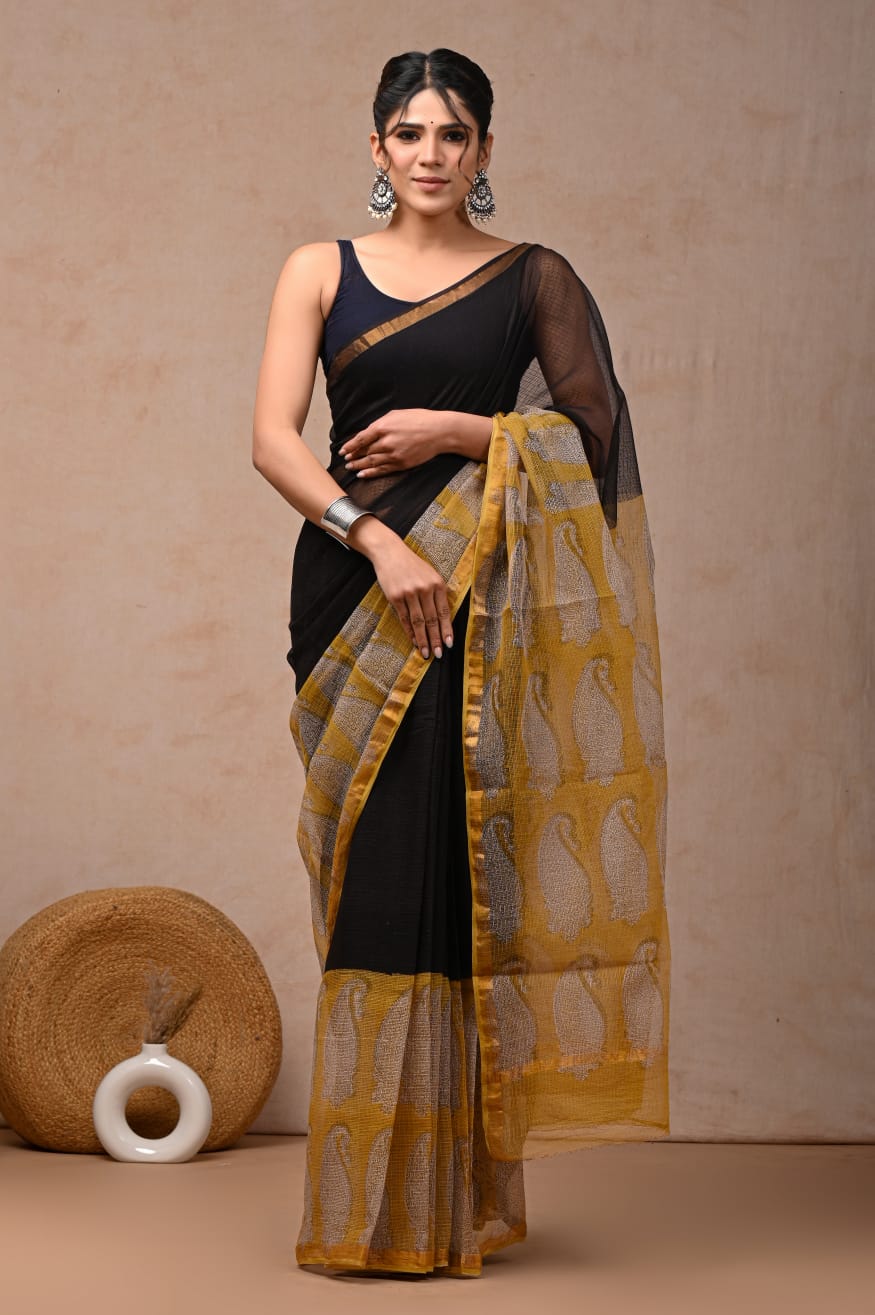 Traditional hand block printed Kota Cotton sarees