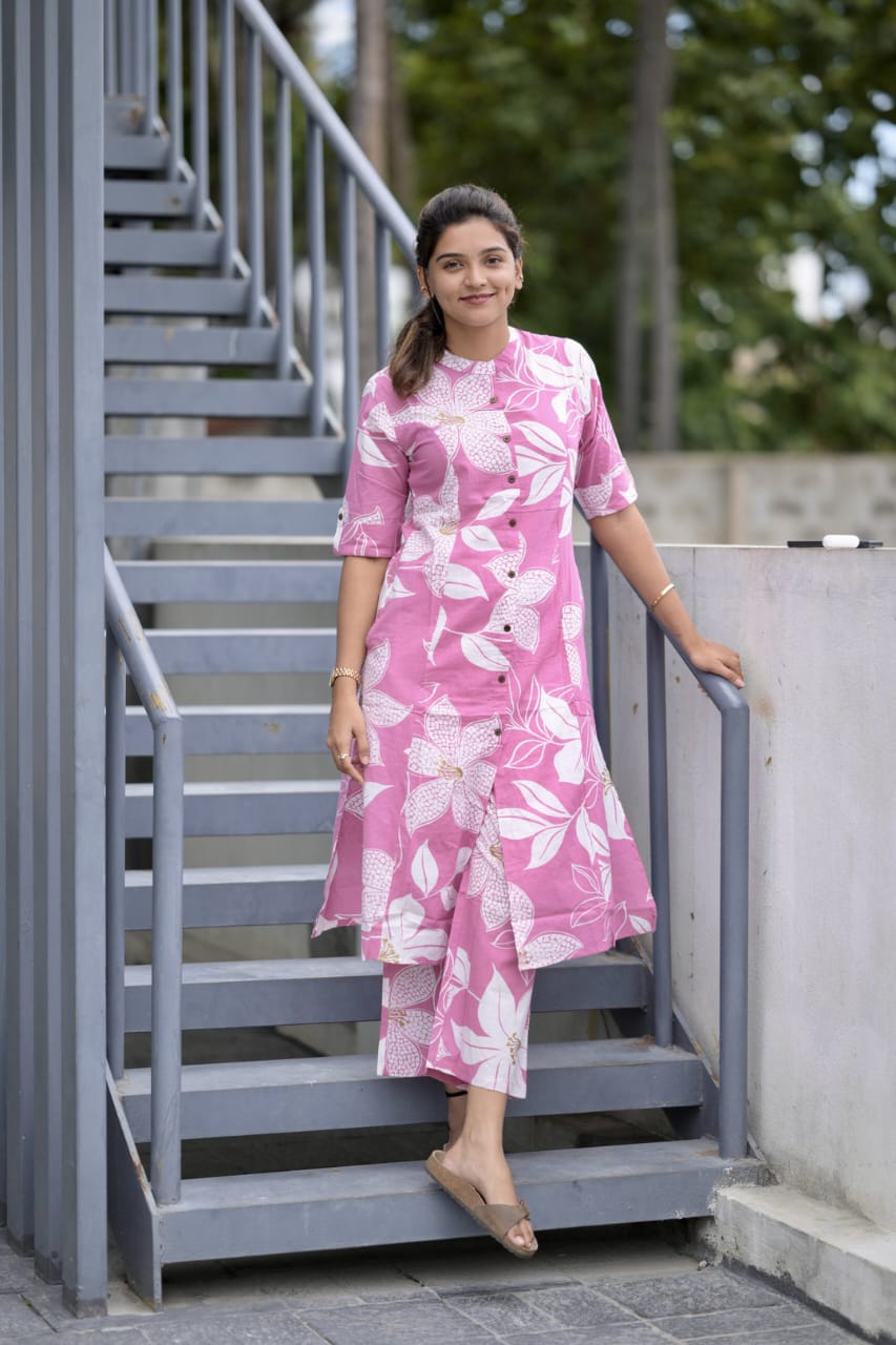 Premium Floral Fine cotton kurti Palazza set